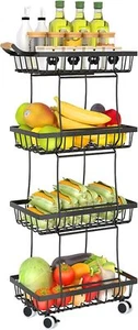 Fruit Vegetable Storage Basket for Kitchen - 4 Tier Slim Stackable Metal Wire - Picture 1 of 7