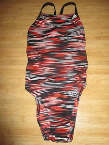 Adidas Girls 16 32 Swimsuit RACING ATHLETIC $74 RV Chlorine Resistant Red Black - Picture 1 of 2