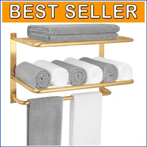 Stylish 3-Tier Towel Rack in Brushed Gold - Wall-Mounted Stainless Steel Holder - Picture 1 of 9