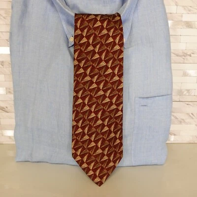 Corbata para el cuello para hombre CALVIN KLEIN Rojo Geo Art Deco Traje de seda Vestido Granate Diseñador EE. UU. Foto 1 de 4