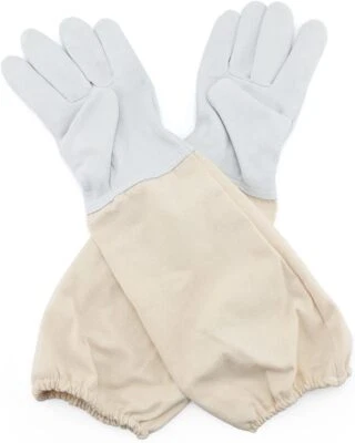 Guantes de apicultura guantes de lona de algodón piel de cabra piel de abeja colmena de cuero blanco suave Foto 1 de 4