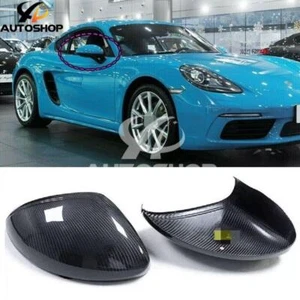 Dry Carbon Fiber Side Mirror Cover Caps For Porsche 718 Boxster Cayman 16-21 - Foto 1 di 3