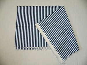 New 5TH Ave Designs Polished Cotton Scotchgard Blue White Stripe Fabric 1 1/2yd - Picture 1 of 4