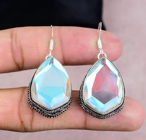 Dainty Mystic Topaz Gemstone 925 Sterling Silver Handmade Jewelry Earrings Gift - Picture 1 of 4