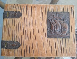 Vintage Wood Photo Album - 1950s / 1960s - Copper Ship Motif on Front - Picture 1 of 7