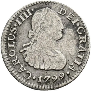 ☆ HISPANIC SILVER • ½ REAL 1799 • MEXICO FM • CARLOS IV ☆ SPAIN Cal.# 283 ☆D0565 - Picture 1 of 4