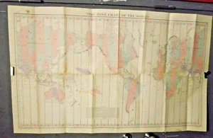 WWII TIME ZONE CHART OF THE WORLD PUBLISHED 1940 - Picture 1 of 6