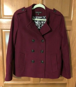 Women's Size Medium M Preston & York Burgundy Wool Pea Coat Jacket - NWOT - Picture 1 of 8