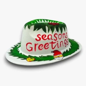 Christmas Fedora Hat for Adults Men & Women, Polyester Seasons Greeting Design - Picture 1 of 6