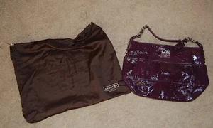 COACH MADISON TRIBECA PURPLE PLUM Patent LEATHER HOBO Signature PURSE BAG Tote  - Picture 1 of 5