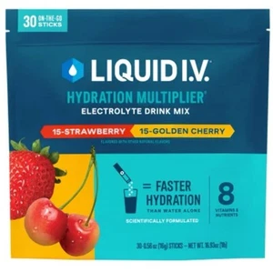 Liquid I.V. Hydration Multiplier Electrolyte Drink Strawberry Golden Cherry 30ct - Picture 1 of 2