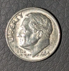 1964 10c Silver Roosevelt Dime Full Torch Full Bands Shiny Silver Coin  - Picture 1 of 11