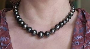 Black Tahitian Pearl Necklace with Silk Drawstring Bag - Picture 1 of 5