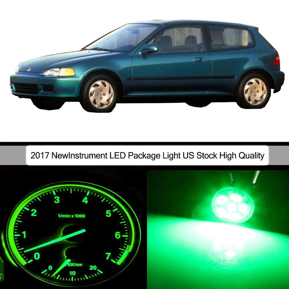 Green LED Instrument Gauge Cluster +Climate control For 1992-1995 Honda Civic Foto 1 de 1