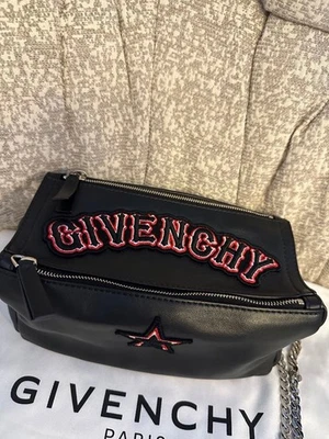 Givenchy Pandora мини цепочка через плечо сумка из черной кожи логотип и звезда нашивка подлинный - Изображение 1 из 4