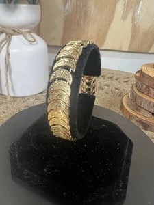 Pulsera Pegaso Vintage Firmada Tono Dorado Media Luna Eslabón Elástico Media Siglo - Imagen 1 de 7