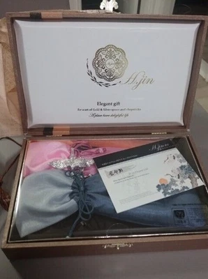 H.JIN Nuovo set di bacchette in argento con doppio cucchiaio di seta comune... - Immagine 1 di 2