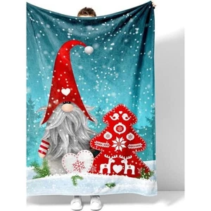 Christmas Gnomes Throw Blanket, Soft Flannel Throw Blanket  Bed, Blue 60 x 50 in - Picture 1 of 7