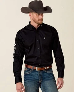Ariat Men’s XL Tall Team Logo Twill Button Down Shirt Long Sleeve Black Rodeo - Picture 1 of 12