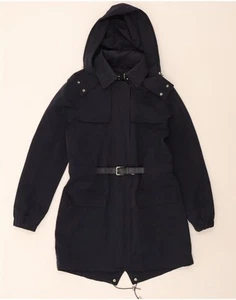 MASSIMO DUTTI Womens Hooded Parka Jacket UK 10 Small Navy Blue Polyester AQ10 - Picture 1 of 4