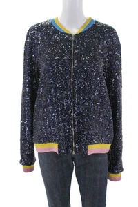 Mary Katrantzou Womens Front Zip Grumpy Back Sequin Jacket Navy Blue Size 8 - Picture 1 of 6