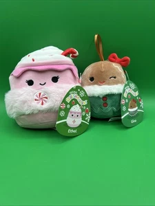Squishmallow ETHEL 5” Peppermint Latte 2024 y GINA 4” Gingerbread Girl 2021 - Imagen 1 de 6