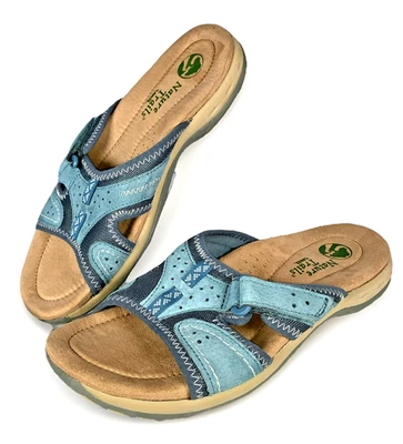 Sandalia Sirena Earth Origins Mujer Azul Gamuza Deslizable Puntera Abierta, 8.5 ¡SIN USAR! Foto 1 de 4