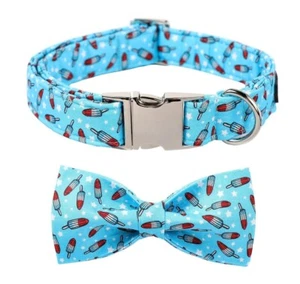 Dog Collar Blue Popsicle with Detachable Bowtie Metal Buckle Size Large - Picture 1 of 5