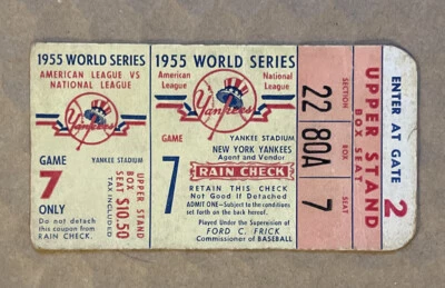 1955 年世界系列纽约洋基队比赛 7 张票根 - 道奇队 CLINCH! — 第 1/2 张图片