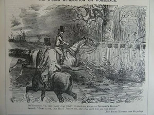 c1847 HUNTING - RISING GENERATION ON HORSEBACK Original Victorian Punch Cartoon - Picture 1 of 2