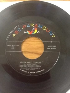 GEORGE HAMILTON IV Record YOUR CHEATING HEART WHEN WILL I KNOW 45 9946 - Picture 1 of 7