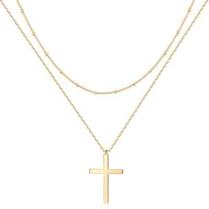 MEVECCO Collana Croce Stratificata Oro da Donna Placcata Oro 18K Carina Fede/Gesù... - Foto 1 di 5