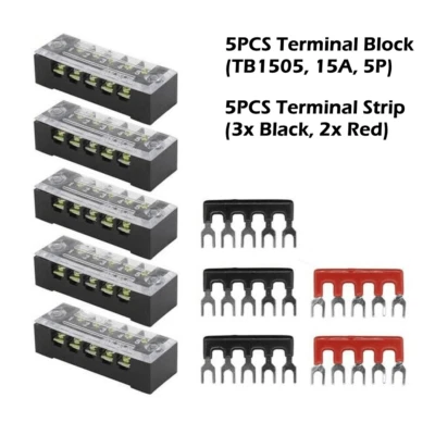 5 Pairs Dual Row 5 Positions 600V 15A Screw Terminal Block with Barrier Strip - Image 1 of 4