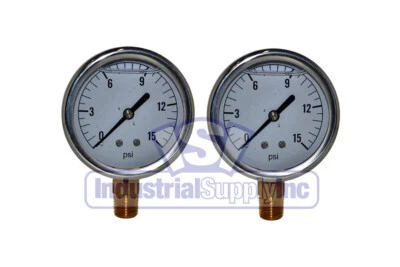 Liquid Filled Pressure Gauge | 0 to 15 PSI | 2-½" | 1/4" NPT | Single Scale 2PK - Image 1 of 2