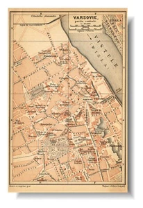 WARSAW Original map 1897 ANTIQUE Warszawa POLAND (Polish & French languages) - Picture 1 of 12