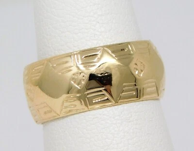 14 kt Gold ∼7.8 mm Geometric WIDE Wedding BAND Ring Size 4.75 / 5 B2941 - Image 1 of 4