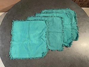 Square Turquoise Fringed Designer Napkins *ALL 4 INCLUDED* *GREAT CONDITION* - Picture 1 of 3