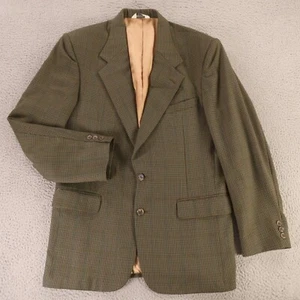 Gun Club Check Jacket M MT Green Blue Houndstooth Polyester Wool Blazer 41L - Picture 1 of 15