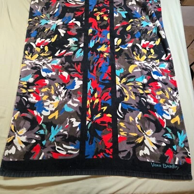 Vera Bradley Beach Towel Original Black Floral Pink Back Green Trim 33x64 Large - Image 1 of 4