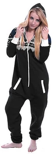 Unisex Hooded Onesie0 – Zip Up Non-Footed Printed Pyjamas Jumpsuit for Adults - Picture 1 of 160