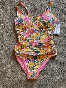 Anne Cole Sunshine Floral One Piece Women’s Size Large NWT Orange Pink Green