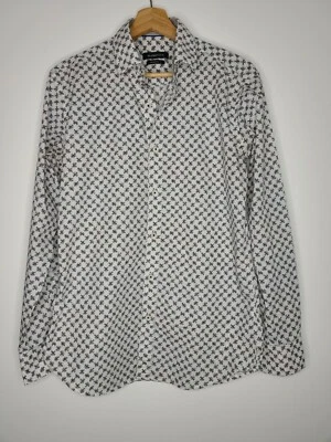 Bugatchi Mens Dress Shirt Black White Tic Tac Toe Print Shaped Fit Size Small - Image 1 of 4