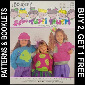 Vintage Bouquet Morbido Tutti Frutti Stampe e Solidi 5 Maglioni Bambini a Maglia #1236 - Foto 1 di 14