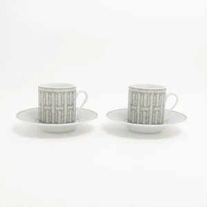 Hermès Mosaic Le Vingt Cuatre cup and saucer Ceramic Gray Bottom Engraved “Ballo - Picture 1 of 12