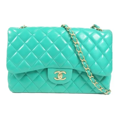 Bolso de Hombro Chanel CC GHW Grande Clásico Cadena Cuero de Cordero Verde Foto 1 de 4