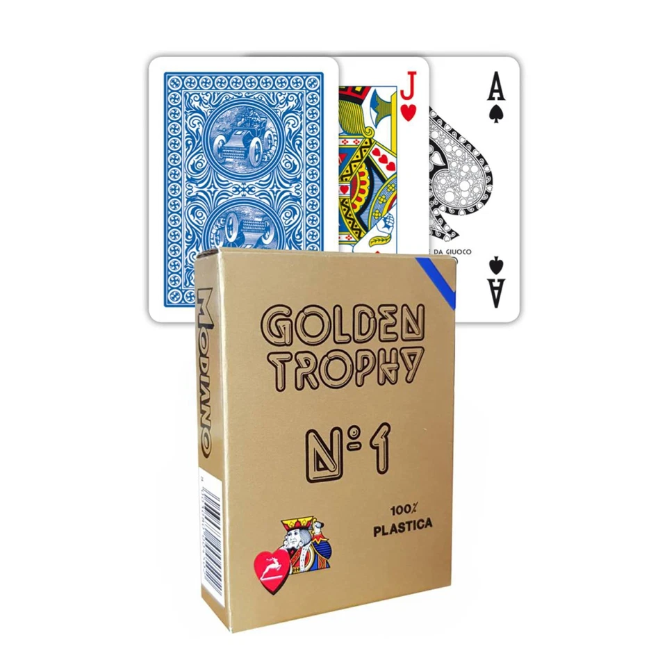 Doré Trophy Bleu Poker Cartes de Jeu Pont N1 Plastique Modiano Made IN Italy Ne - Photo 1/4