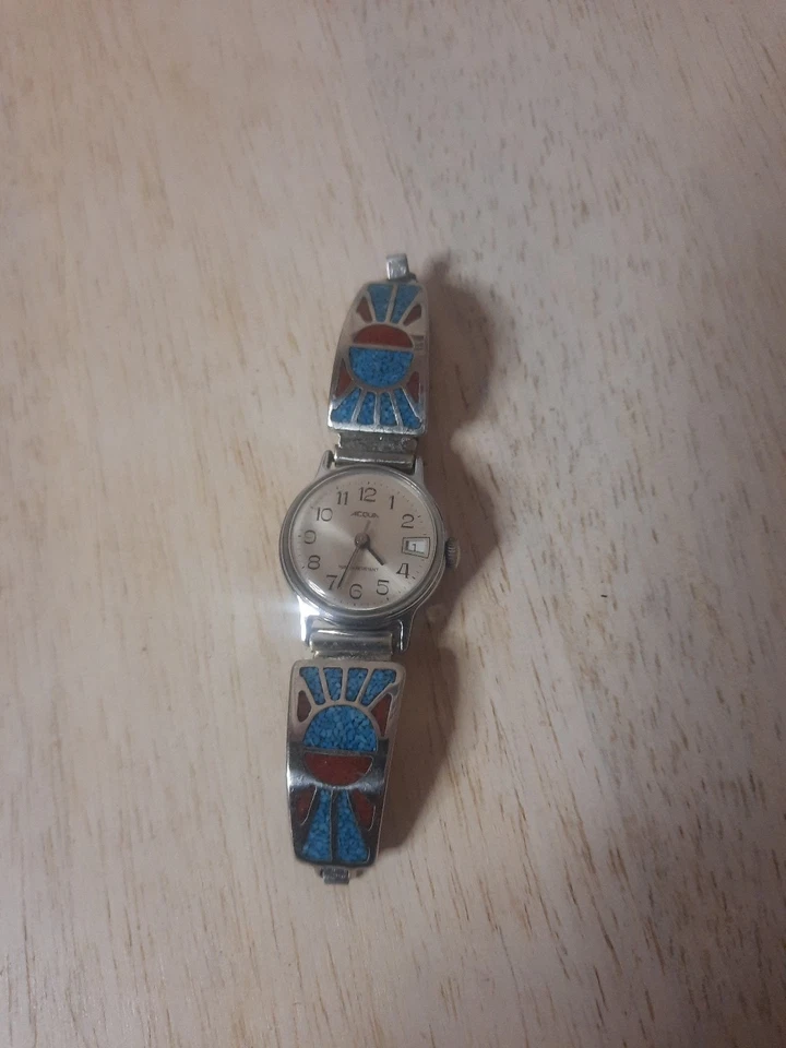 Antiguo peón mecanizado plata esterlina turquesa y coral damas Acqua AUTOMÁTICO Foto 1 de 4