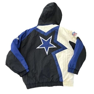 Dallas Cowboys Jacket Large Apex One Vintage Mens Black Full Zip Hood - Picture 1 of 8