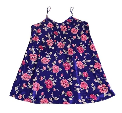 Vestido sin Mangas Vintage Años 90 Solange Satén Para Mujer Plus 22/24 Azul Estampado Floral Chemise Foto 1 de 4