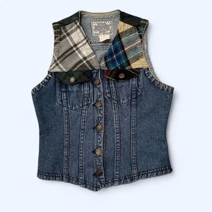 Vintage Jordache Denim and Plaid Vest Youth Large Hippie Boho - Picture 1 of 7